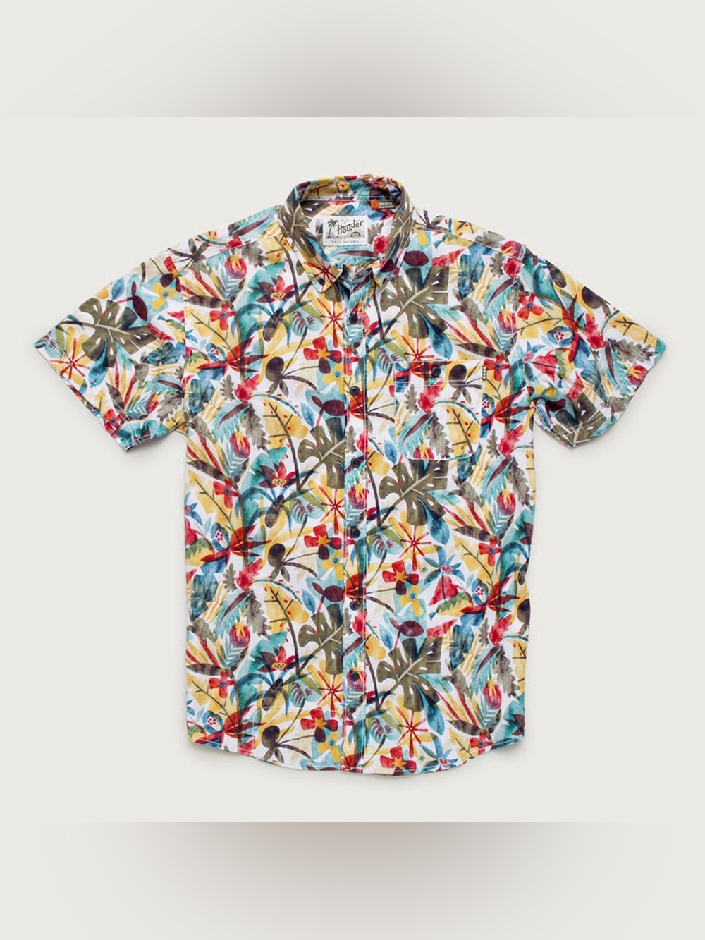 Howler Bros Tropical Floral Cloud Florest Short Sleeve Button Up Shirt Medium M